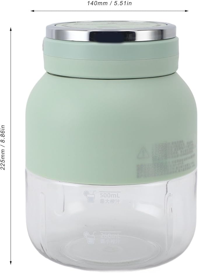 Electric Juicer Mini Portable Blender Cup with Dual Lid USB Charging Lock Leak for Outdoor Sports Water Bottle (Light Green)