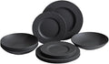 Villeroy &amp Boch Manufacture Rock 12-Piece Dinnerware Set Service for 4 Dinner Plates Salad Plates &amp Pasta Bowls Premium Porcelain Made in Germany Matte Black