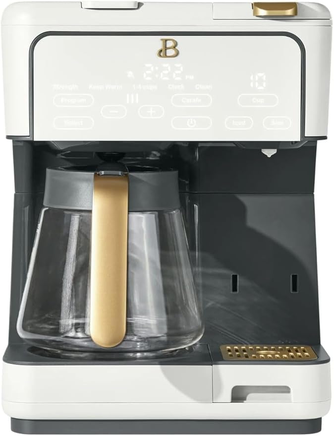 Beautiful Multi-Brew Commercial-Grade 12-Cup &amp Single-Serve Coffee Maker with Over Ice Option for Business and Personal Use by Drew Barrymore (White Icing)