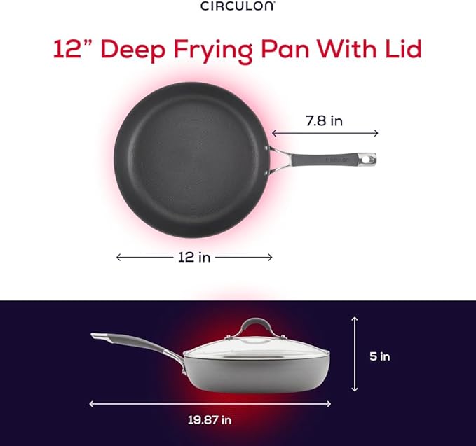 Circulon Radiance Deep Hard Anodized Nonstick Frying Pan /Skillet with Lid - 12 Inch Gray