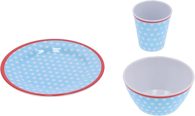 Alvinlite Dinnerware Set 12PCS Reusable Light Blue Dot Bowl Dish Set Tableware Set for Restaurant Kitchen