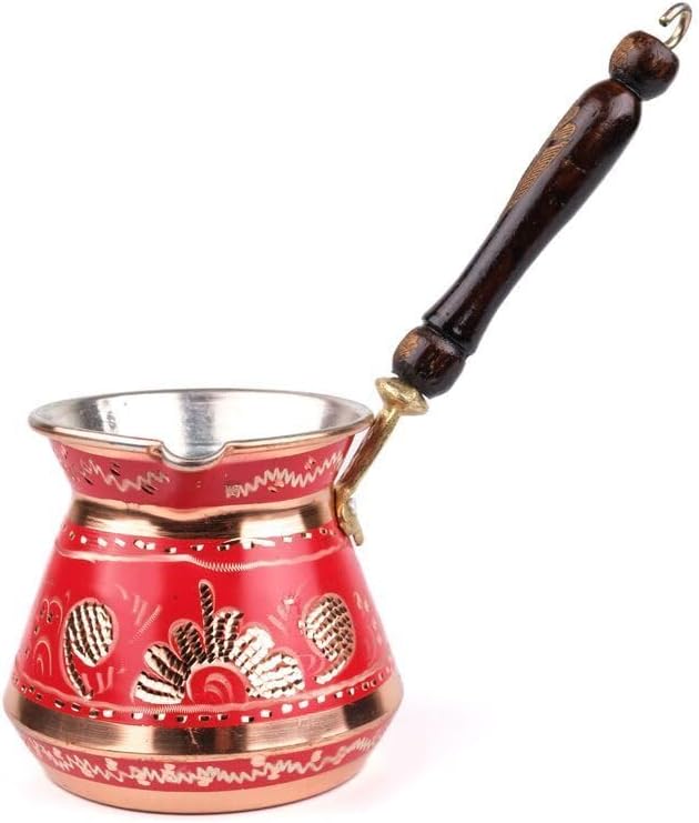 Copper Coffee Pot Set Erzincan Handmade 3-Piece Set 8-6-4 Person Capacity Traditional Turkish Coffee Maker Red Color - Red One Size