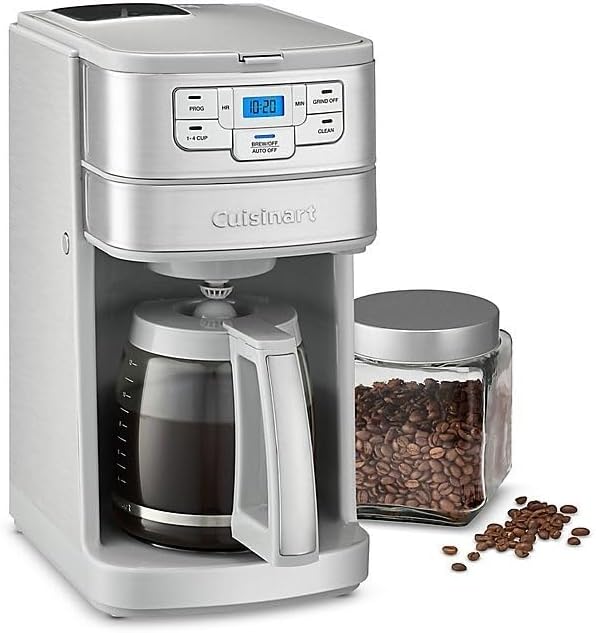 Cuisinart Stainless Steel Automatic Grind and Brew 12-Cup Coffeemaker with 24-Hour Programmability 1-4 Cup Setting and Glass Carafe
