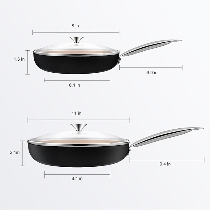 KOCH SYSTEME CS 8+11 Copper Ceramic Frying Pan Set Nonstick Oven Safe Cooper Cookware Set Induction Frying Pan Sets with Lids Aluminum Pan for Effortless Cooking All Stoves Compatible