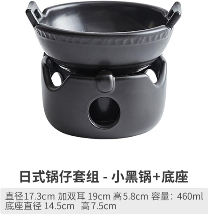 Thcbme 创意陶瓷干锅锅家用套装炉单人小火锅酒店餐厅 Ceramic Dish Set 砂锅/Ceramic Dinnerware SetsPlates and Bowls/煲仔套组-黑色小号双耳锅 底座