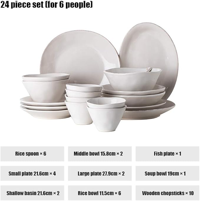 Ceramics Dinner Sets Bowl/Dish/Spoon|24 Pieces Dinnerware Nordic Style White Porcelain Combination Set - Family Party Kitchen Restaurant