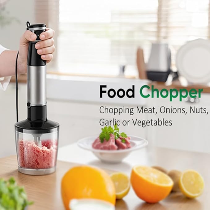 5 IN 1 Immersion Blender Handheld Set 1000W Heavy Duty Hand Blender with Milk Frother Beaker Whisk Chopper