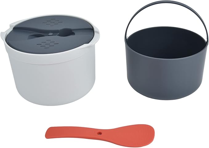 Microwave Rice Cooker Set 2L Rice Spoon Lid Strainer Steaming Pot Rice For Home Office(Orange)