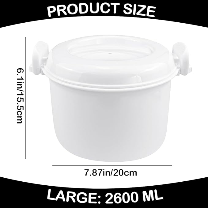 DOERDO Microwave Rice Cooker Round Microwave Food Container Vegetable Steamer Pot Microwave Cookware for Rice Chicken Pasta 7.8x6.1 Inch