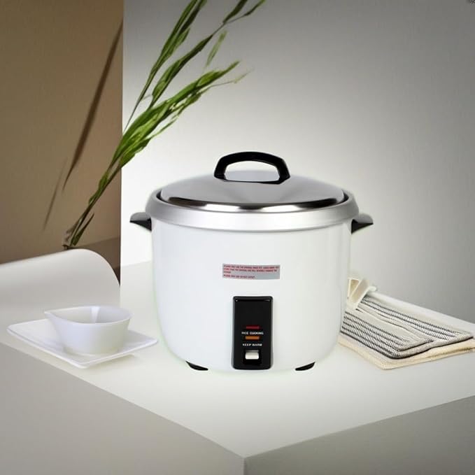TrueCraftware- 30 Cup Electric Rice Cooker Aluminum Inner Pot with Rice Cloth Stainless Steel Lid Plastic Black Color Handle- Makes Soups Stews Grains Hot Cereals Commercial Rice Cooker Warmer