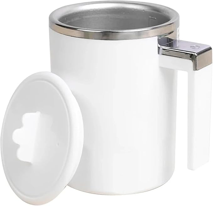 Self Stirring Coffee Mug Automatic 350ml Stirring Cup Rechargeable Coffee Electric Milkshake Rotating Blender Mixer Thermal Bottle Travel Coffee Milk MugElectric Stirring Cup(White)