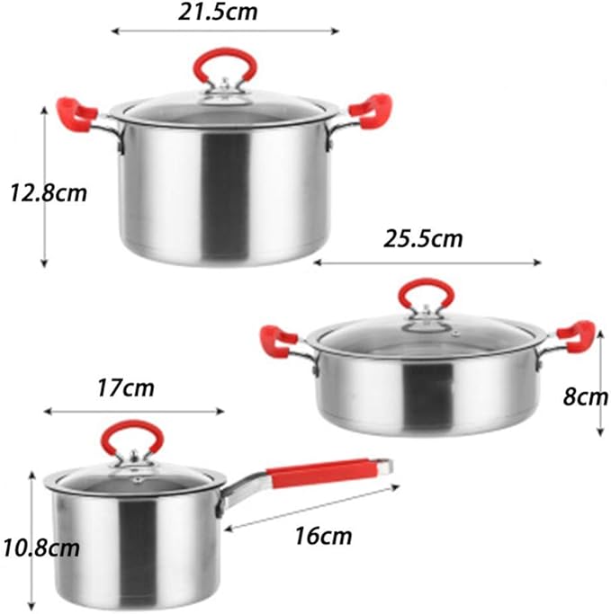Frying Pan and Saucepan Set with Lids Stay Cool HandlesNonstick PanStainless Steel Pan Set 3 PieceCan Be Used for All Gas Including Induction Cooker.