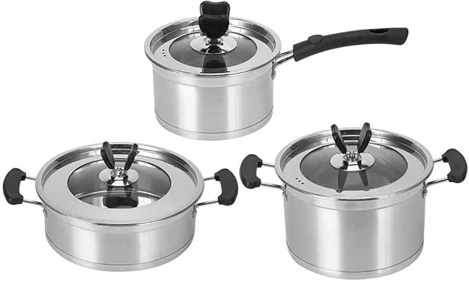 Cookware Set Kitchen 3Pcs Pots and Pans Set Stainless Steel Soup Pot/Milk Pot/Frying Pans for Cooking Home