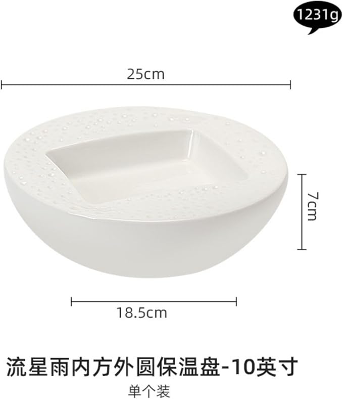 Thcbme 保温深汤盘子高级感餐具餐厅意境菜摆盘白色陶瓷沙拉盘 Ceramic Dish Set/Ceramic Dinnerware SetsPlates and Bowls/10英寸内方外圆保温盘
