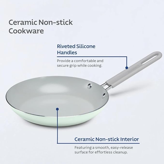 3-Piece Green Ceramic Cookware Set Non-Stick Ceramic Cookware Set with Frying Pans Healthy &amp Safe Green Pans Non-Stick Cookware