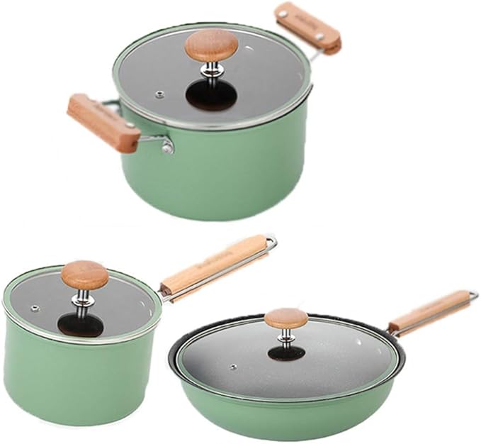 3-Piece cookware Iron Non-Stick pan with Tempered Glass lid Comfortable Handle Suitable for Gas Induction Cooker Easy to Clean Pot Set