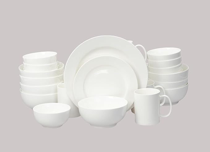 Bone China Rim Shape Elegance White 40pc Dinnerware Set