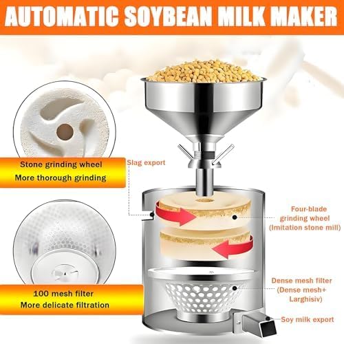 1100W Commercial Soy Milk Machine with Slag Separation 25KG/H Stainless Steel Automatic Grinder for Restaurants Canteens &amp Small Food Businesses