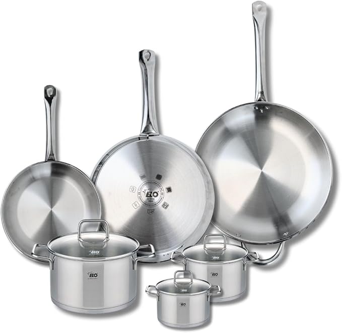 ELO 9512450 Cookware Set 6-Piece 3-Piece Cookware Set 24 28 32 cm and 3 Saucepans 12 14 and 20 cm Elo Profi Citrine Stainless Steel Induction