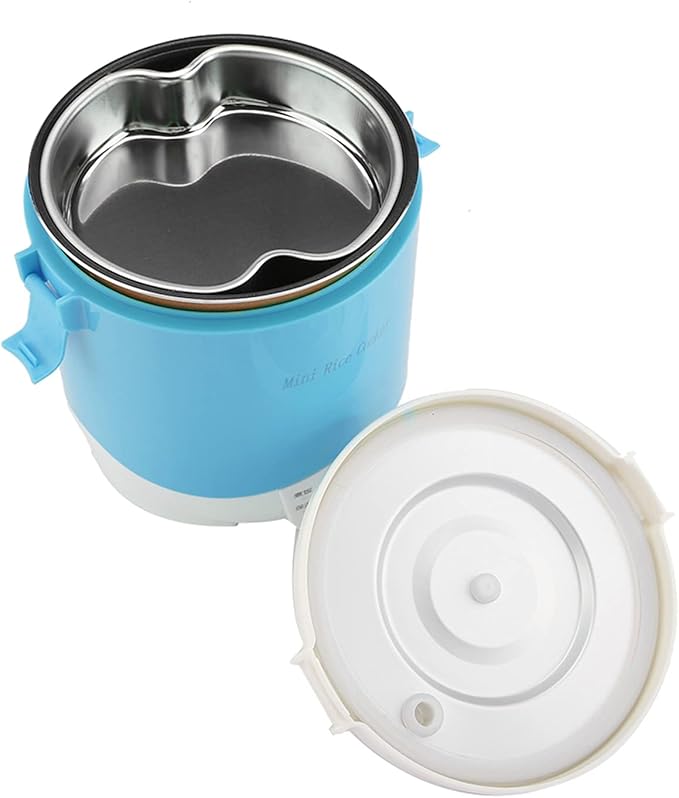 AYNEFY Portable Electric Rice Cooker 1.6L Multifunctional Food Warmer with Nonstick Coating 180W 24V for Office Travel and Camping Rice Cooker (Blue)