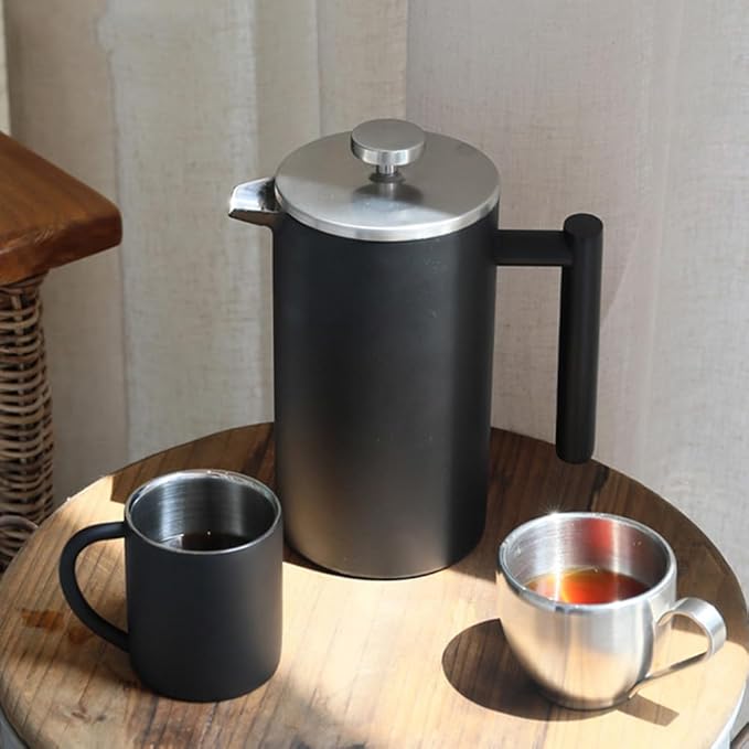 French Press Coffee MakerDouble Wall Stainless Steel Insulated Coffee Tea BrewerCoffee PotManual Espresso Coffee Machine (34oz)
