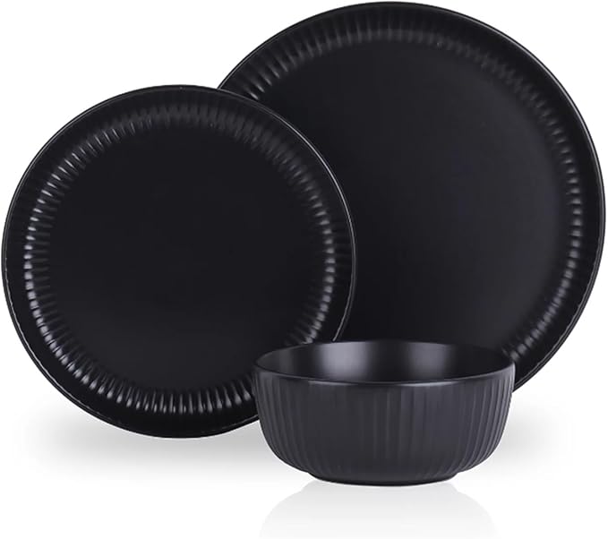 12-Piece Dinnerware Set Lunch Dinner Plate Dishes and Plates Family Cutlery Salad Plates and Bowls