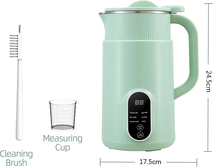 6 In 1 Automatic Nut Milk Maker - 27 Oz(800ml) For Almond/Oat/Soy Milk And Dairy Free Beverages With Delay Start/Self-Cleaning/Boil Water/Juice With Measuring Cup Cup Brush (Green)