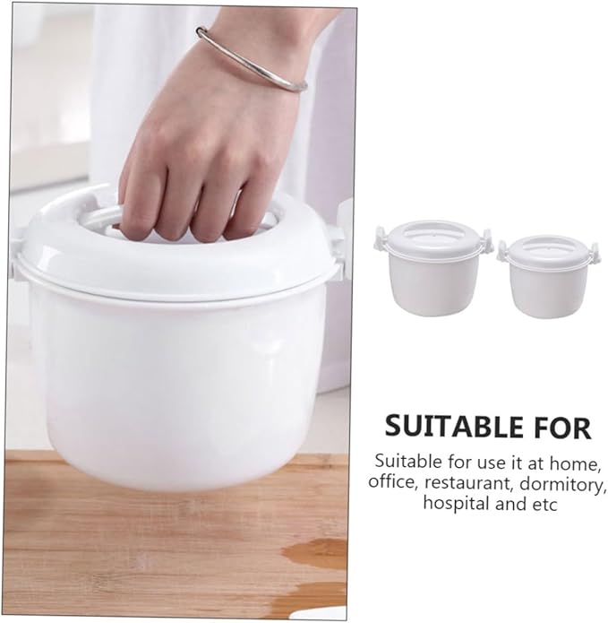 Cabilock 2Pcs Microwave Rice Cooker Large Capacity Plastic Steamer with Top Handle Portable Food Container for Home Office Dormitory Use