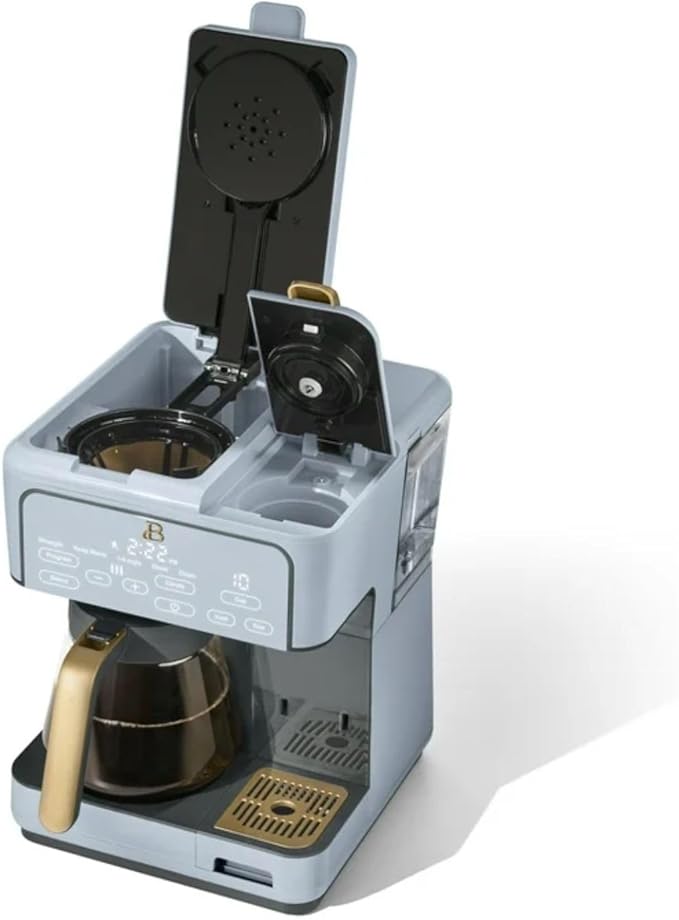 Multi-Brew Coffee Maker 12-Cup Carafe + Single-Serve Pods or Grounds Over Ice Touch Display by Drew Barrymoree. (Cornflower Blue)