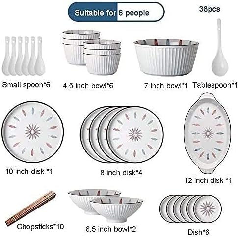 Dinner Set Special Restaurant Dinnerware Set 38 Pcs Dinnerware Sets Chinese Style Porcelain Tableware Set with Plates and Bowls White Ceramic Dinner Set for23Pcs