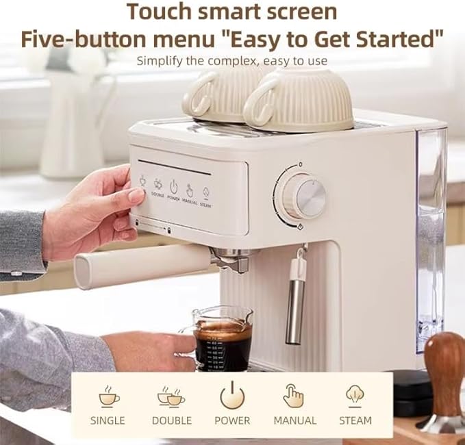 20bar Espresso Coffee Machine Italian Semi-Automatic Coffee Machine with Steam Wand 60oz Removable Water Tank Ntc Ntelligent Temperature Control Coffee Maker for HomeB