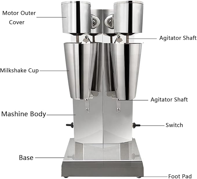 180W Electric Milkshake Maker with 800ML Cups 18000RMP Stainless Steel Dual Head Ice Cream Drink Maker Mixer for Home Business 2 Speed Adjustable(Silver)