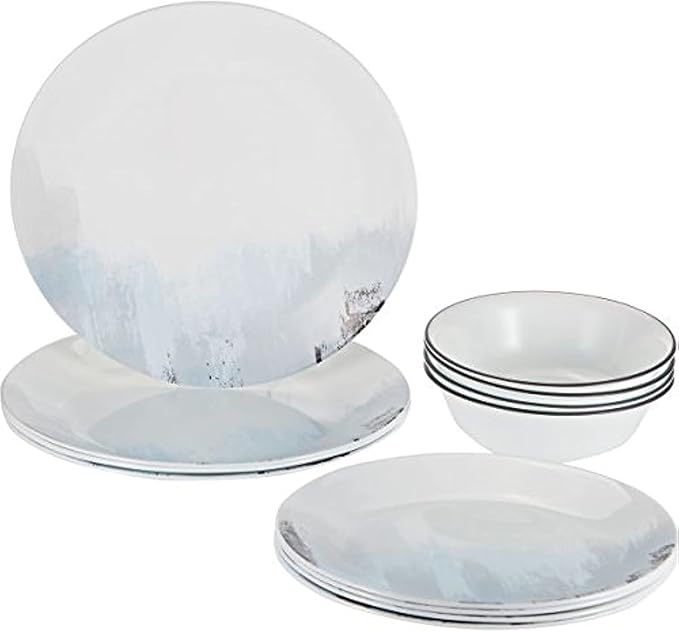 Corelle Tranquil Reflection Chip &amp Break resistant 12Pc Dinner Set Service For 4 Blue Grey