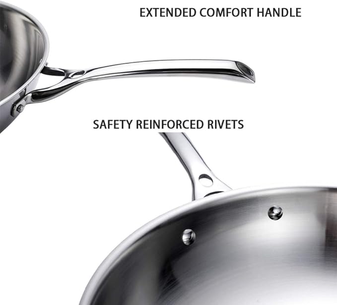 2-Pie cookware Set Stainless Steel Wok Saupan with Tempered Glass lid Comfortable Handle Suitable for Gas Induction Cooker Easy to Clean Large pan
