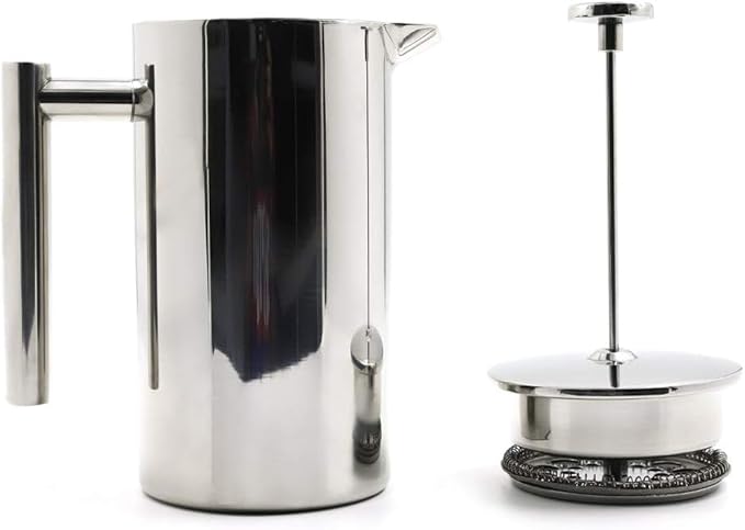 Double-Walled Stainless Steel French Press Coffee Maker - Rust-Free 304 Grade Steel - Granule-Free Coffee and Tea Brewer - Stylish and Durable Design 32oz