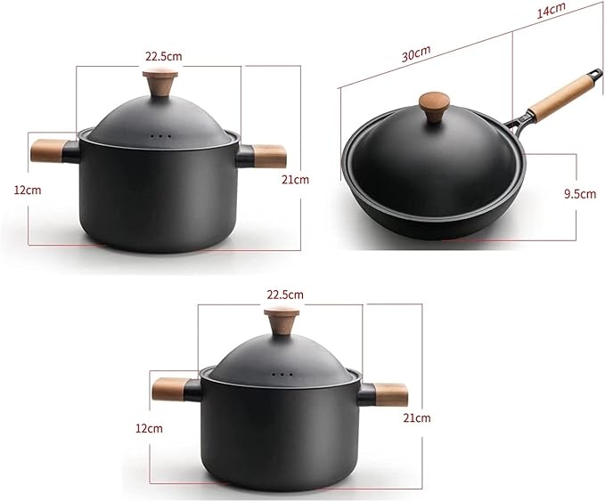 Kitchen Non-Stick Pan SetKitchen Cookware SetWoks and Saucepan Pots and Pans Set3 PieceBlack