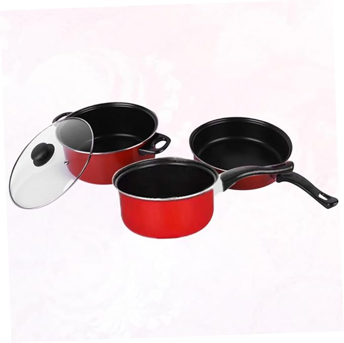 3-Piece Non-Stick Frying Pan Soup Pot and Milk Pan Set Sturdy Kitchen Cookware Heat-Resistant Handles for Daily Cooking and Meal Prep