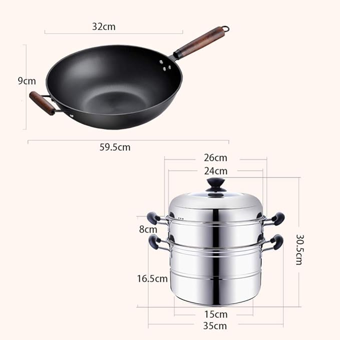 Cookware Set2-Piece Stainless Steel Pot &amp Pan SetsSteamer with Tempered Glass Comfortable Handle Suitable for Various Heat Sources Including Induction Cooker Omelette Kitchen