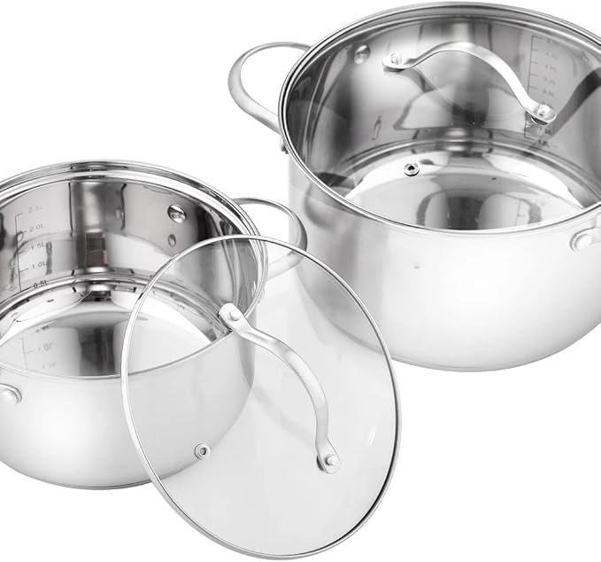 Cooking Pot Frying PanCookware Set Stainless Steel 14-Piece Pan Set Saucepan Non Stick Fry Pan with Glass Lid Vision