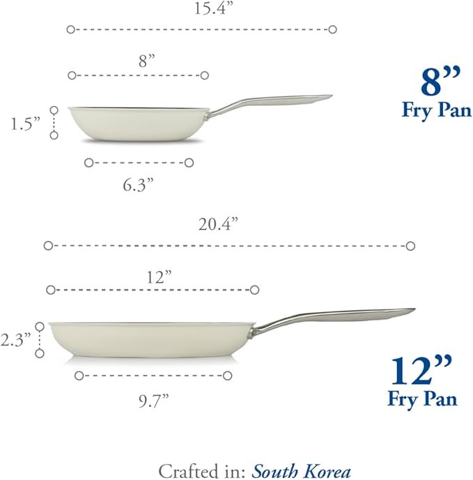 TeChef ValenCera Collection | Ceramic Nonstick Frying Pan Skillet Set Nontoxic - Nontoxic - Free of PFAS PFOA PTFE (Frying Pan/Skillet Set 8 and 12)