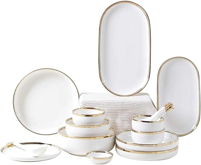Dinnerware Sets - Luxury Gift Dishes Service Set Dinnerware Sets Service for 2/4/6 Kitchen Plates and Bowls Sets White Luxury Bone China Tableware Nordic Gold Porcelain Dish Set(9Pcs)