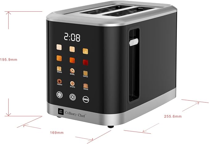 MAGNAVOX HOME 2 Slice Smart Toaster Touchscreen Wide Slot for Bread English Muffins Croissants and Bagels 5 Adjustable Toast Settings Cancel and Defrost 6 Bread Types &amp Shade Settings