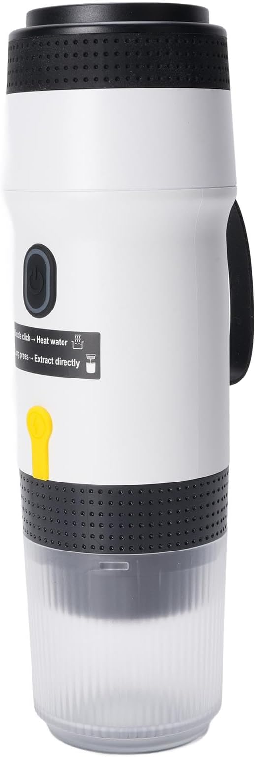 Portable Coffee Maker 304 Stainless Steel Automatic Small Capsule Coffee Maker for Outdoor Car Travel Camping Operating Rich Flavor Extraction Premium Material Ideal (White)