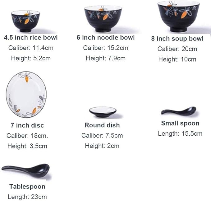 Dinner Plates Pottery Tableware 20 Pieces Black Porcelain Dinner Set with Flower Pattern Ceramic Dinnerware Service for 6 People