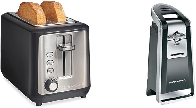 Hamilton Beach 2 Slice Extra Long Slot Toaster and Electric Can Opener Bundle with Sure-Toast Technology and Smooth Edge Lid Cutting