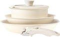 OVENTE 5Pcs Ceramic Pots and Pans Set Non Stick Induction Cookware with Lid Detachable Handle Non-toxic Kitchen Sauce Pots for Home or RV PFOA Free Stackable and Dishwasher Safe Cream CWAD01005C