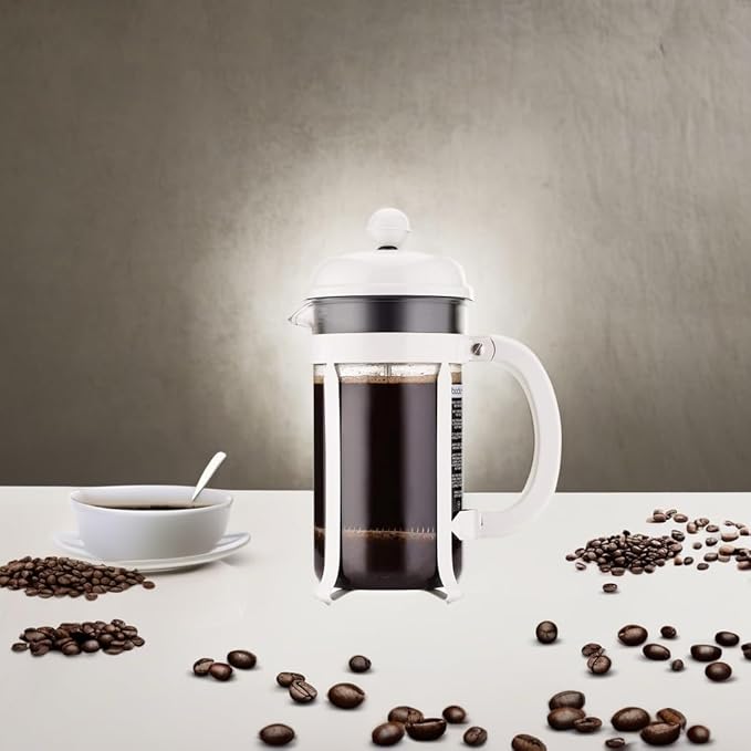 Bodum 34oz Chambord French Press Coffee Maker High-Heat Borosilicate Glass Stainless Steel White – Made in Portugal