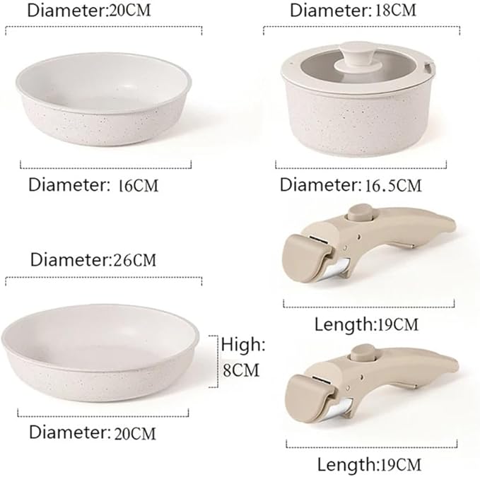 Frying Pots and Pans Set Nonstick Cookware Set with Removable Handles Induction Rv Kitchen Set with Removable HandlesWhiteThreePiece Set-5pcs-Three-piece Set