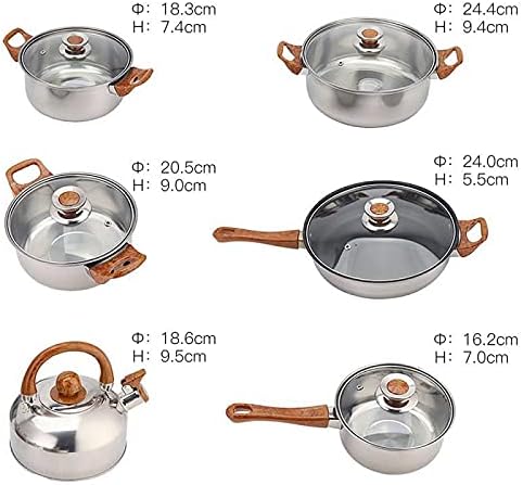 Cooking Pot Frying PanCookware Set 12 Piece Kitchen Stainless Steel &amp Pan Sets Induction Saucepan Casserole Pan Glass Lid Pans (B) vision