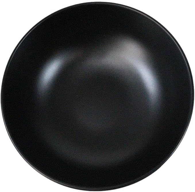 Ebros Gift Contemporary Ridged Matte Black Melamine Series Dinnerware Serveware Kitchenware Set Japanese Chinese Restaurant Supply (Pack Of 6 Round Soup Appetizer Rice Shallow Bowls 16oz)